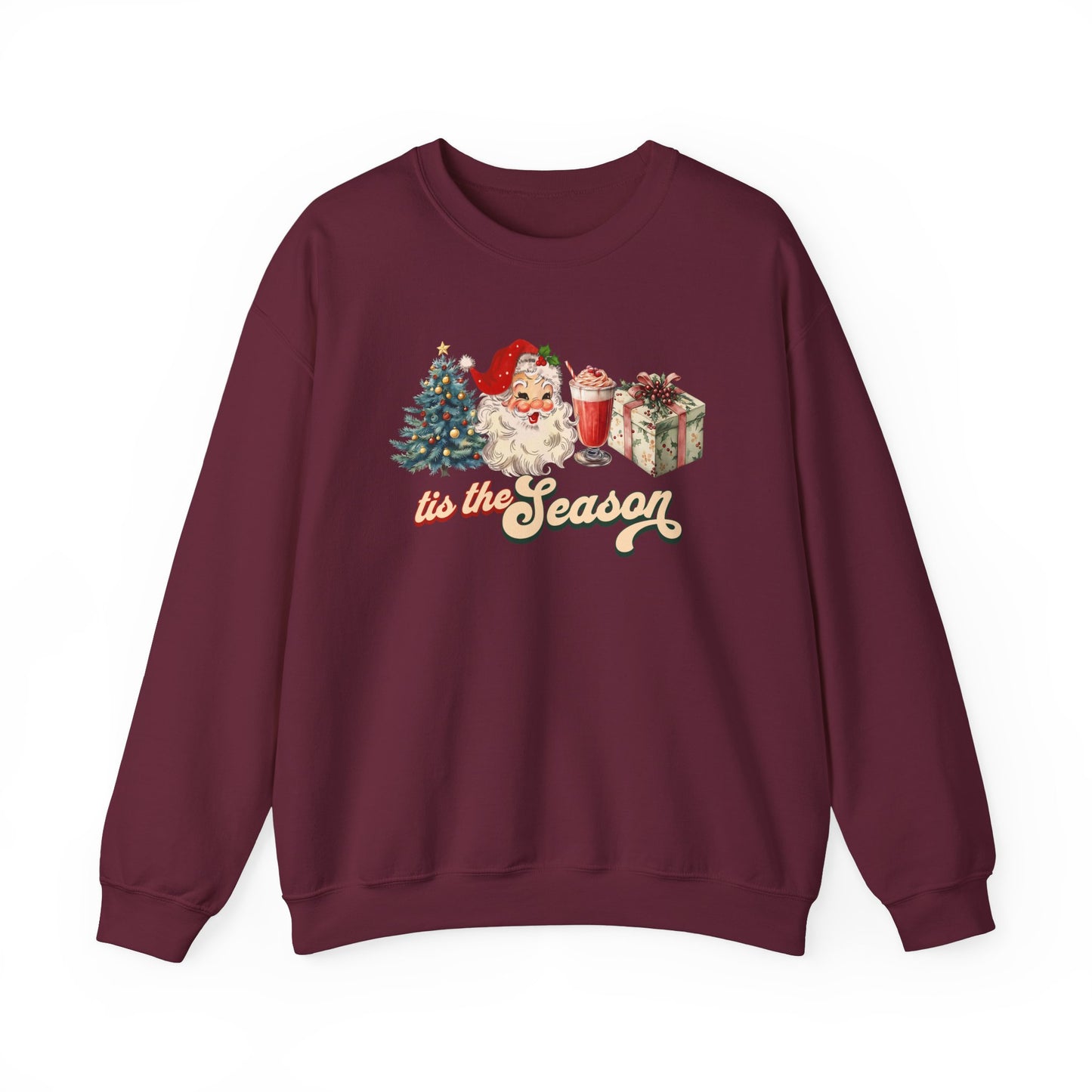 Tis The Season Christmas Tree Cute Santa And Gift Graphic Sweatshirt