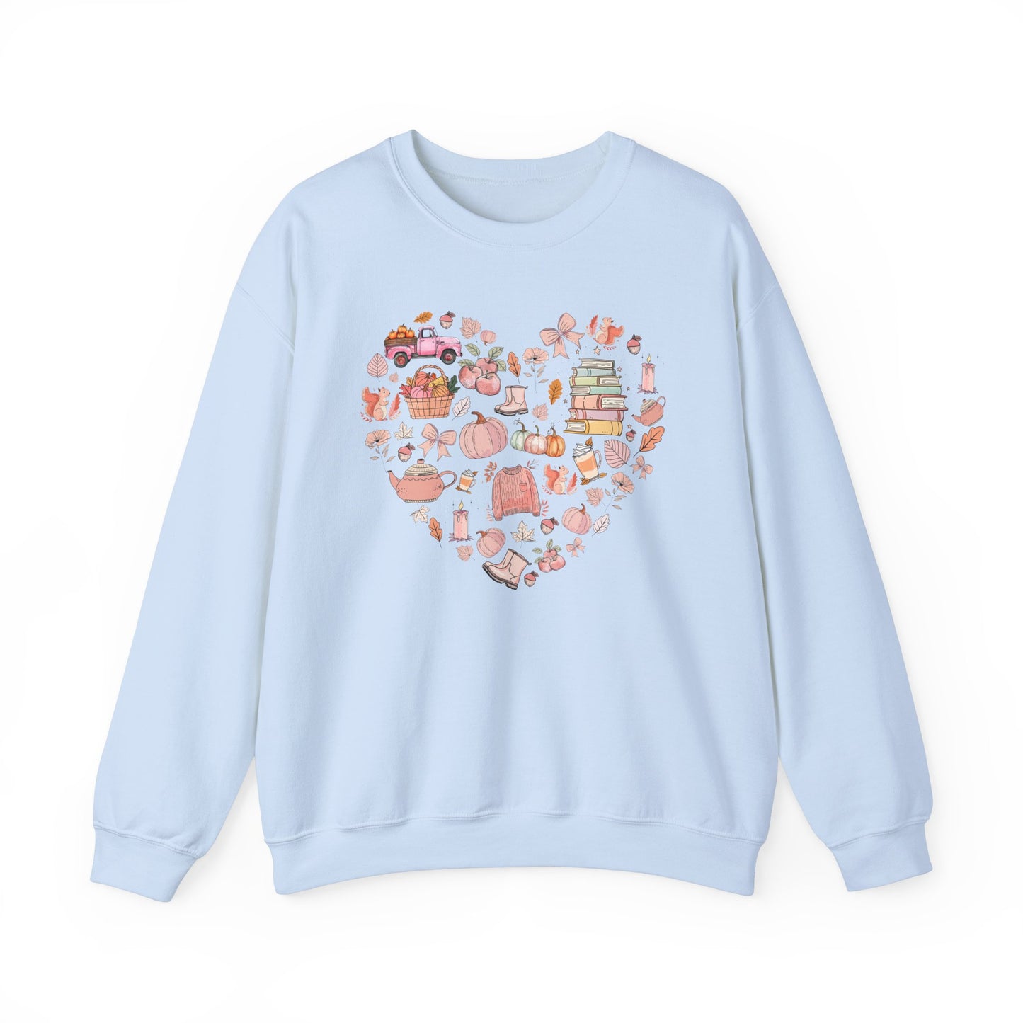 Pink Cute Fall Graphics In Heart Shape Sweatshirt