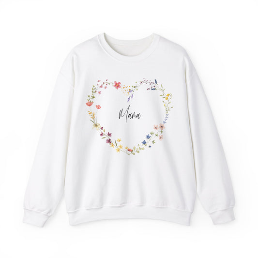 Mama Wildflowers In Heart Shape Sweatshirt