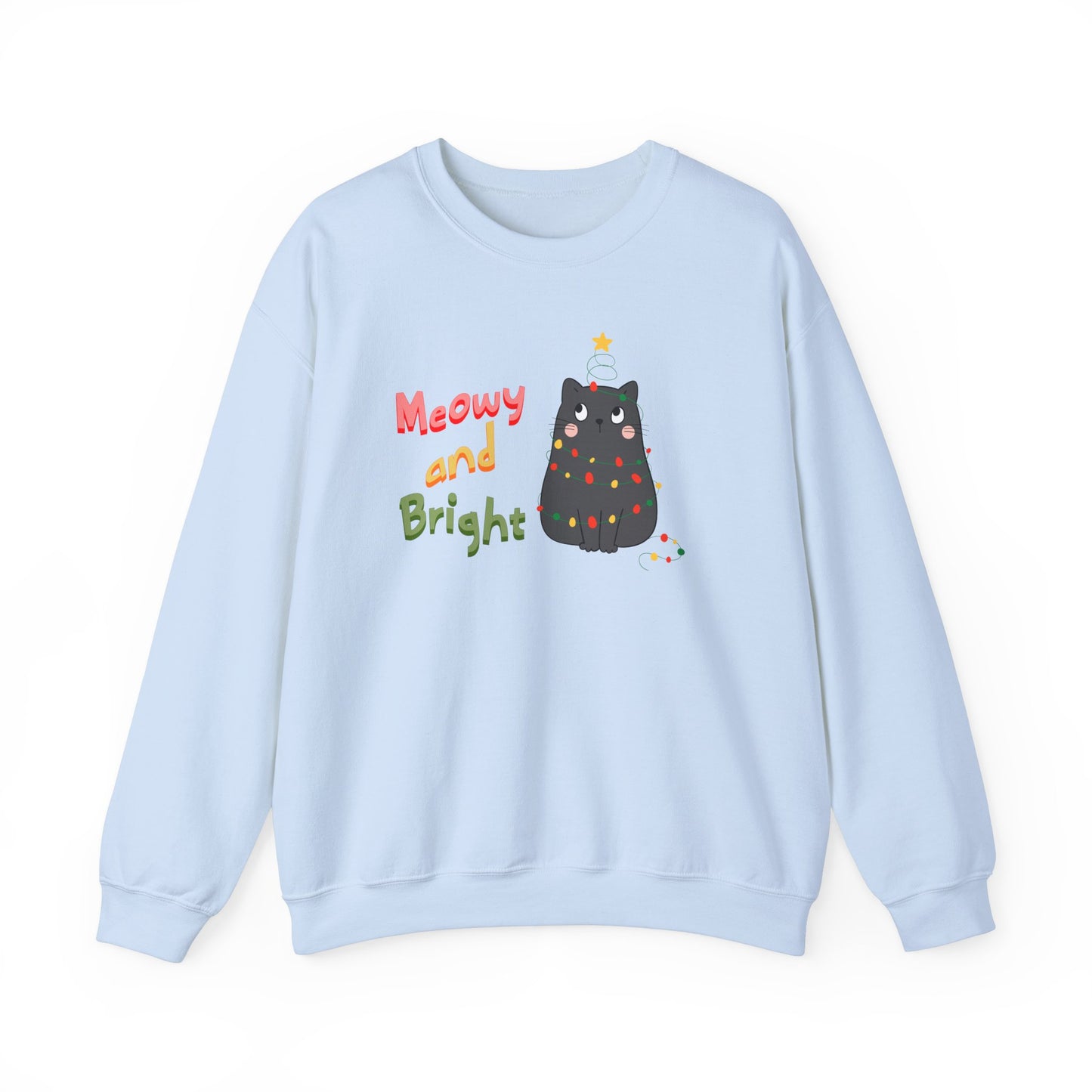 Meowy and Bright Adorable Cat Wrapped in Christmas Lights Sweatshirt