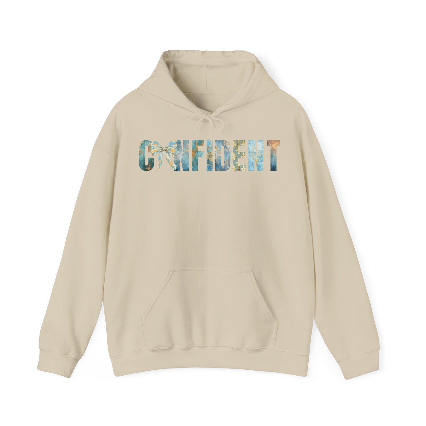 Confident With Blue and Golden Coquette Bow Hoodie