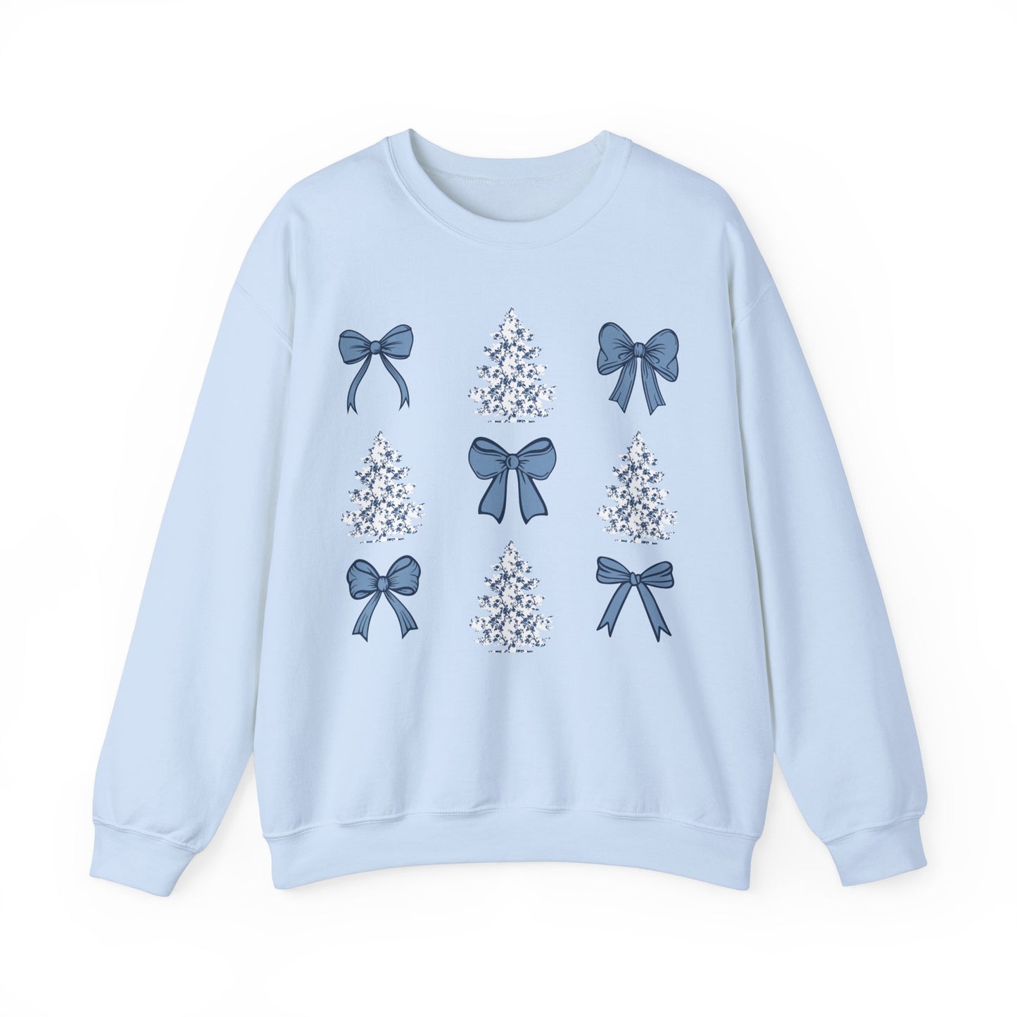 Toile De Jouy Christmas Trees and Blue Coquette Bows Sweatshirt