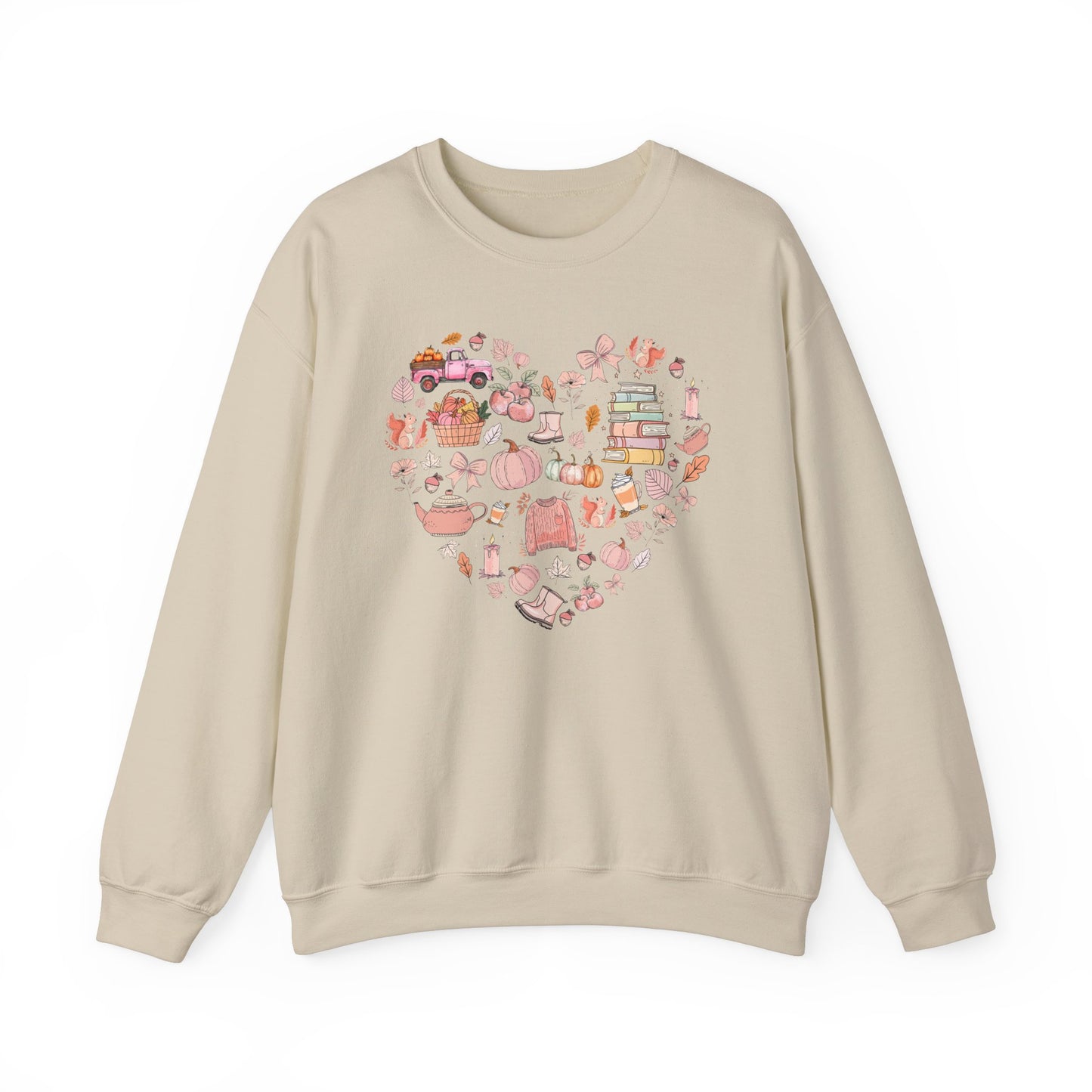 Pink Cute Fall Graphics In Heart Shape Sweatshirt