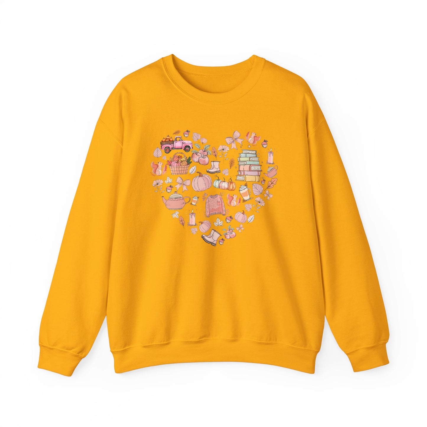 Pink Cute Fall Graphics In Heart Shape Sweatshirt