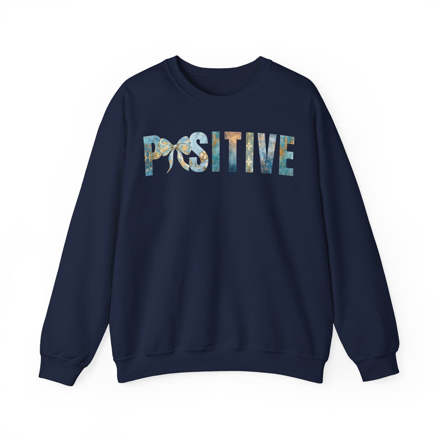 Positive Inspirational Coquette Bow Blue Golden Patterns Sweatshirt