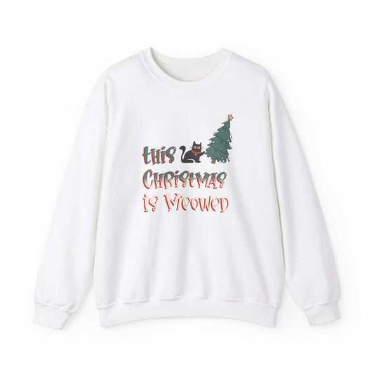 This Christmas is Meowed Cute Funny Cat and Christmas Tree Graphic Sweatshirt