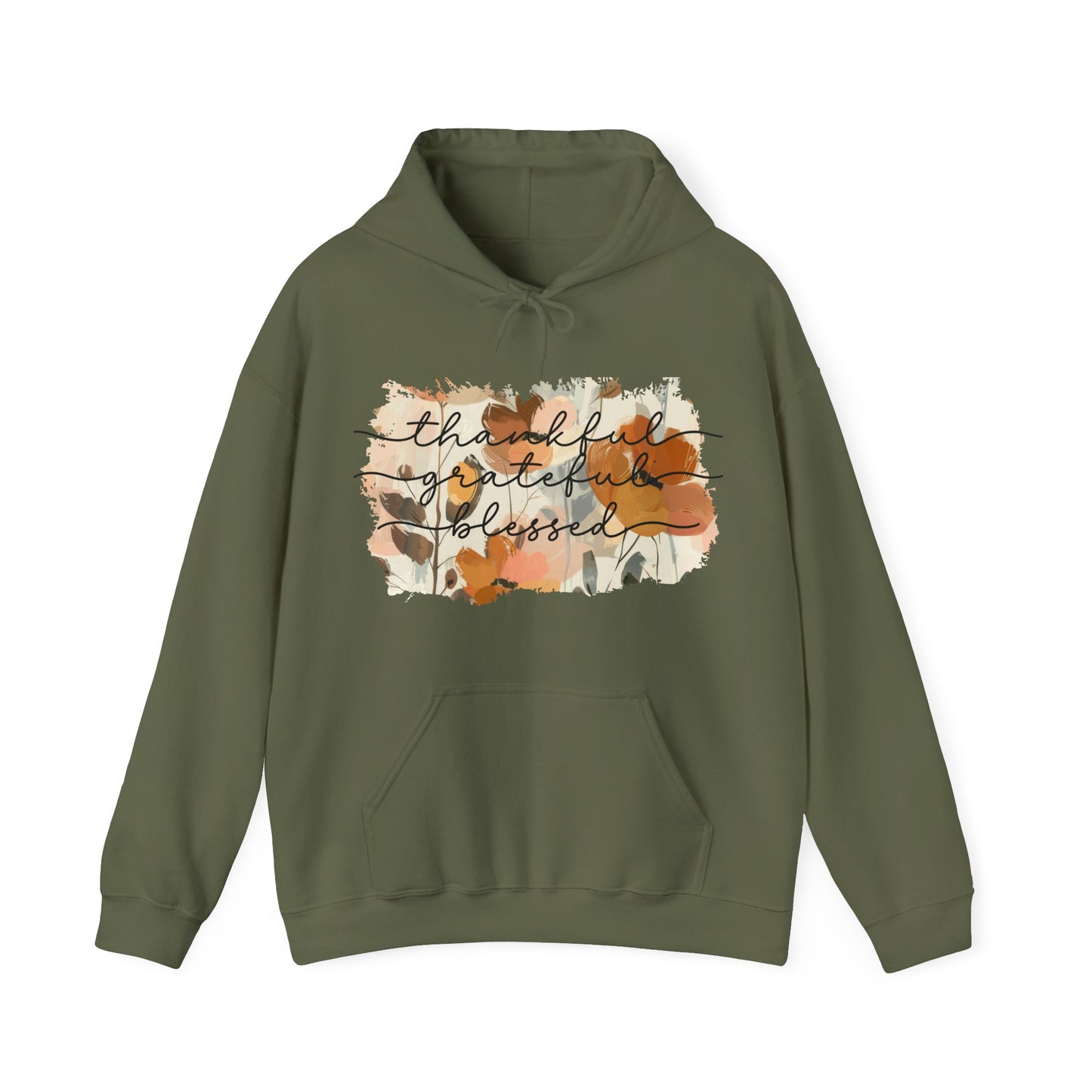 Thankful Grateful Blessed Watercolor Floral Hoodie
