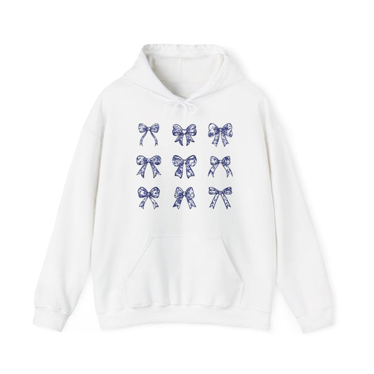 Blue Toile De Jouy Coquette Bows Hoodie