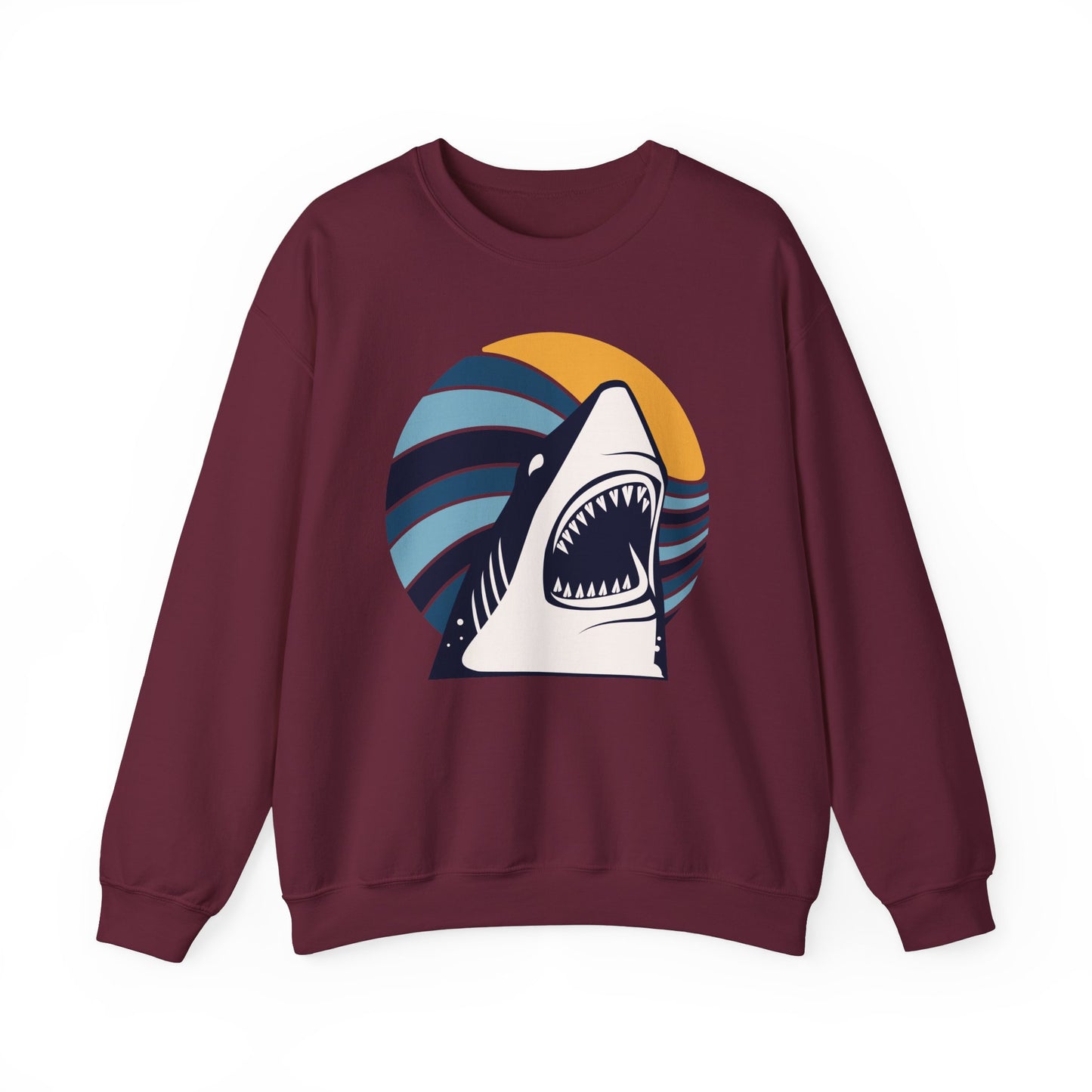 Shark Graphic and Ocean Waves With Sunset Sweatshirt