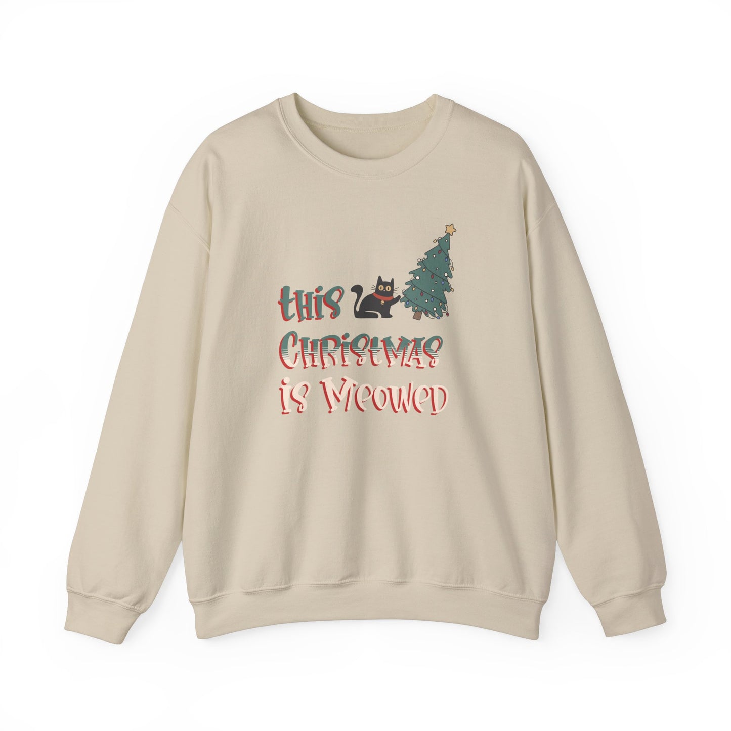 This Christmas is Meowed Cute Funny Cat and Christmas Tree Graphic Sweatshirt