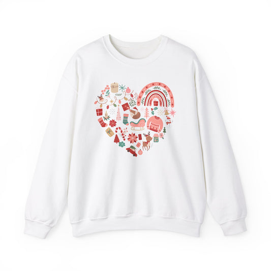 Christmas Graphics In Pink Heart Shape Sweatshirt