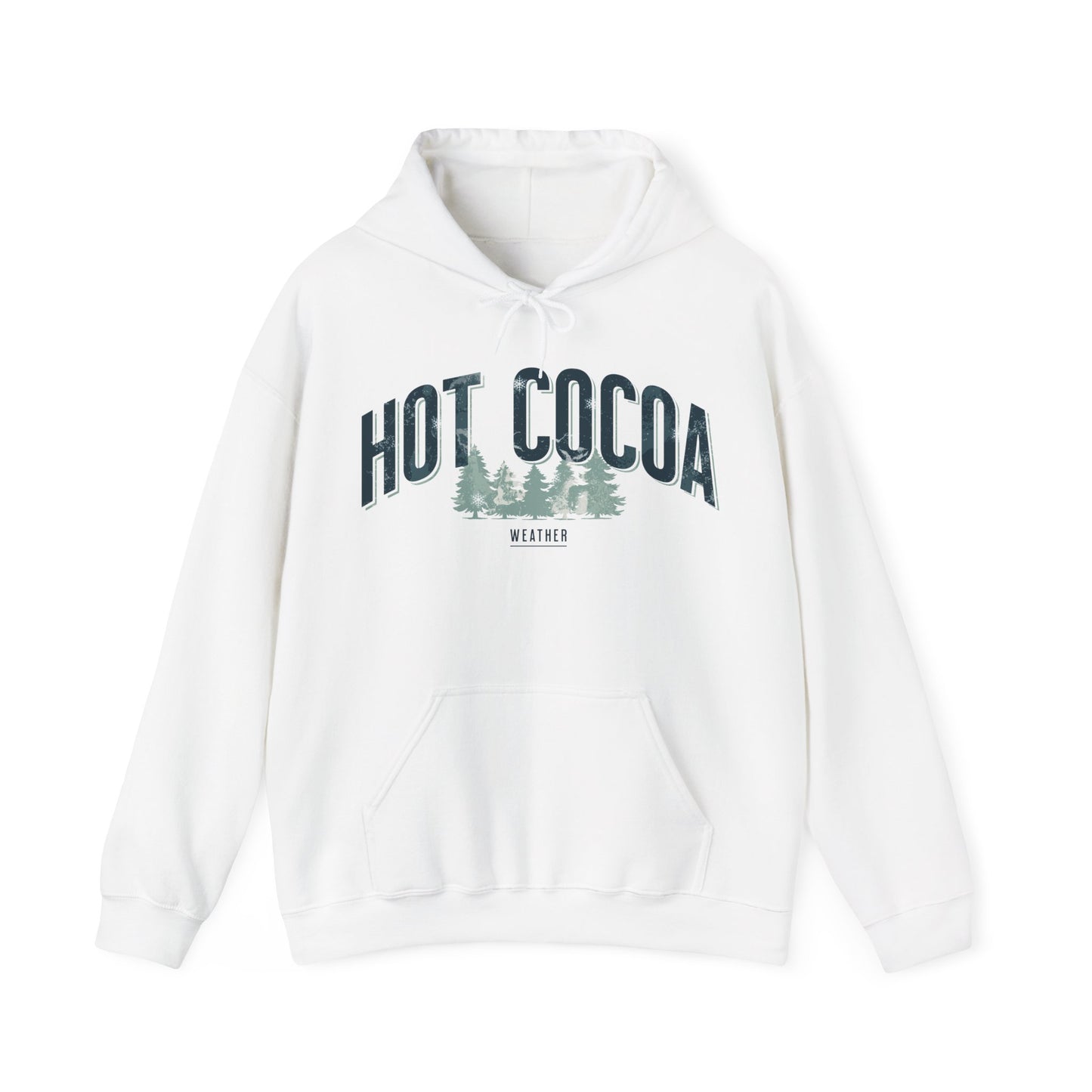 Hot Cocoa Weather Vintage Pine Trees & Snow Graphic Hoodie