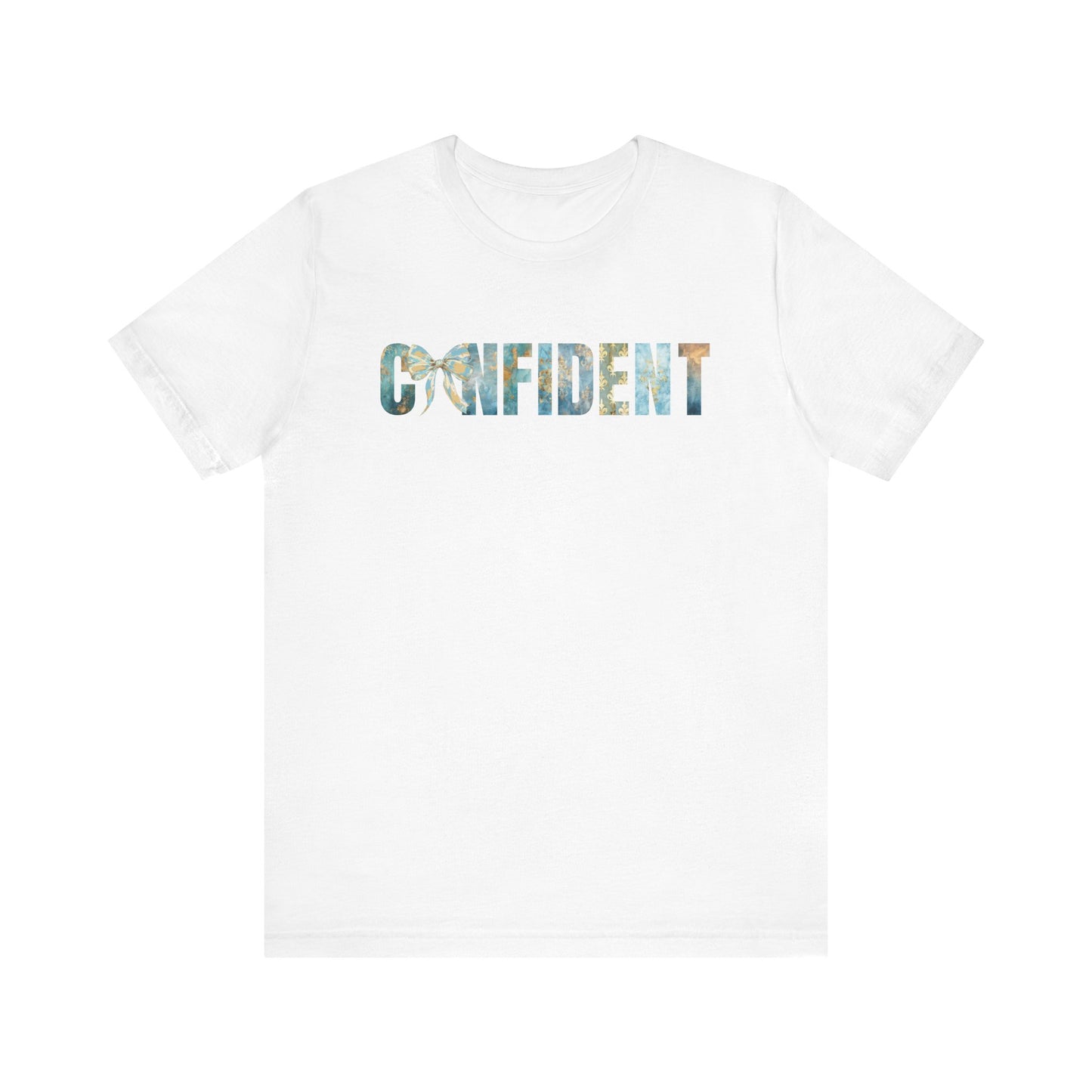 Confident With Blue and Golden Coquette Bow T-shirt