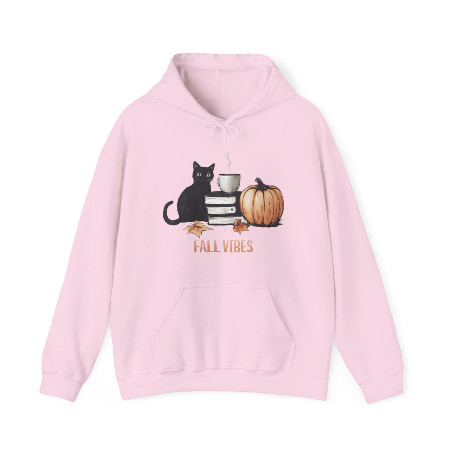 Fall Vibes Coffee Cat Books Pumpkin Maple Graphic Hoodie