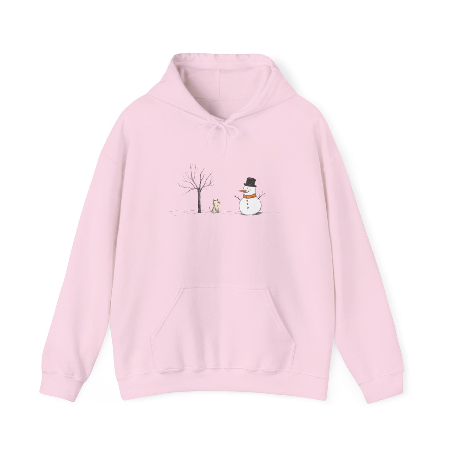 Snowman Tree And Cat Graphic Hoodie