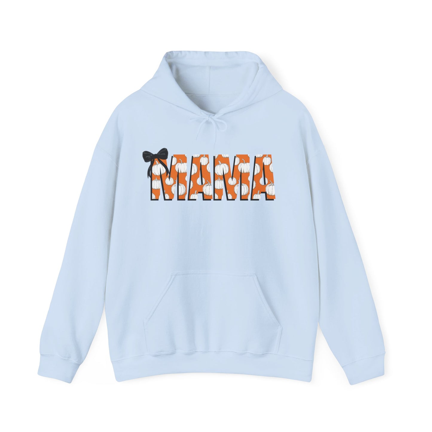 Mama Pumpkin Pattern Coquette Black Bow Hoodie