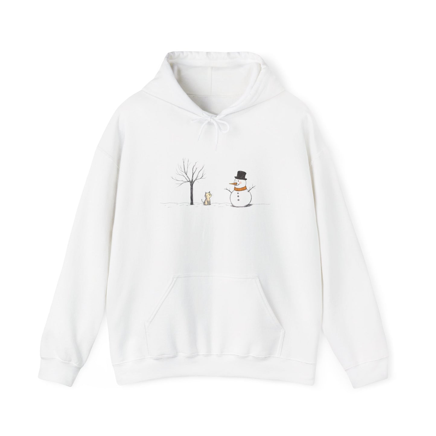 Snowman Tree And Cat Graphic Hoodie