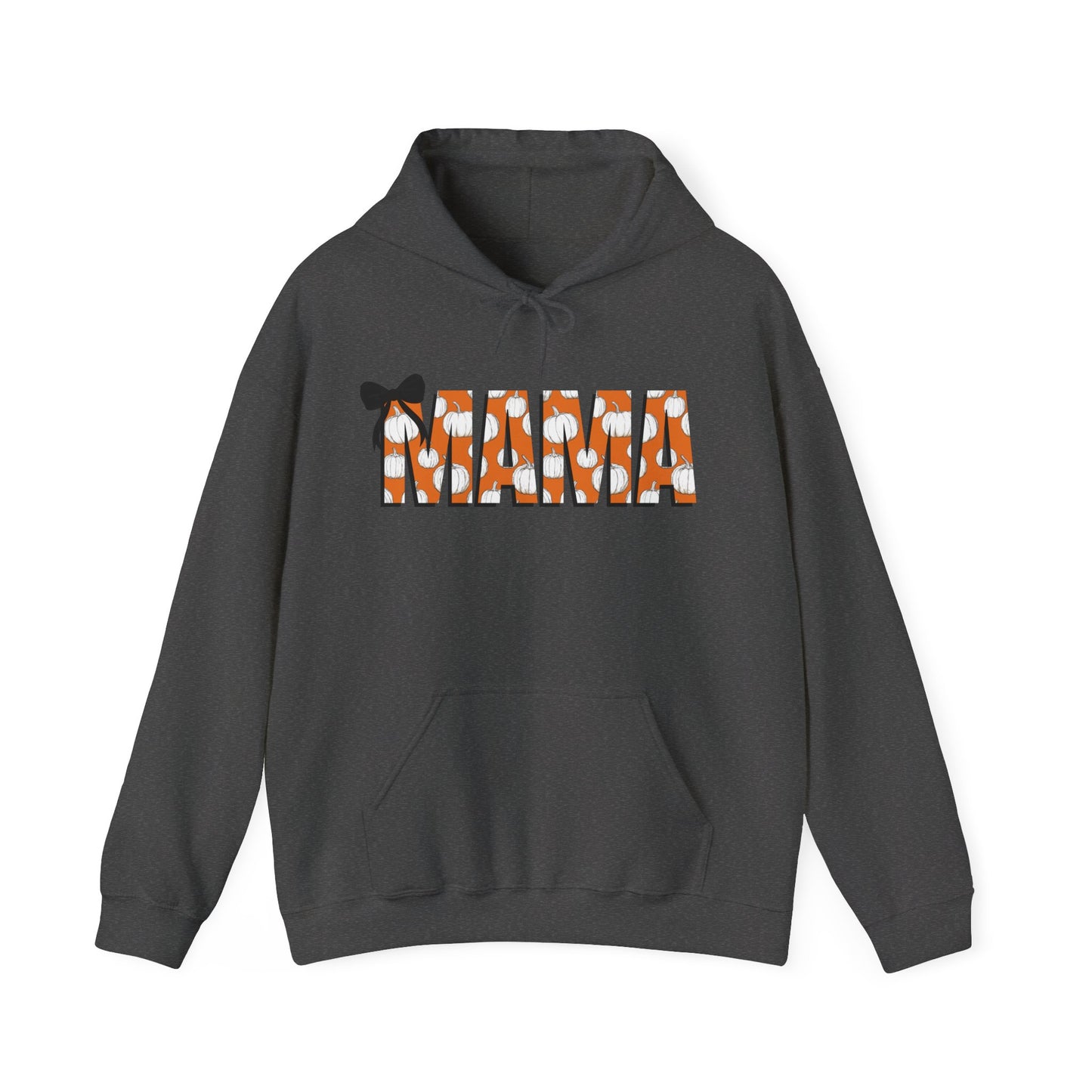 Mama Pumpkin Pattern Coquette Black Bow Hoodie