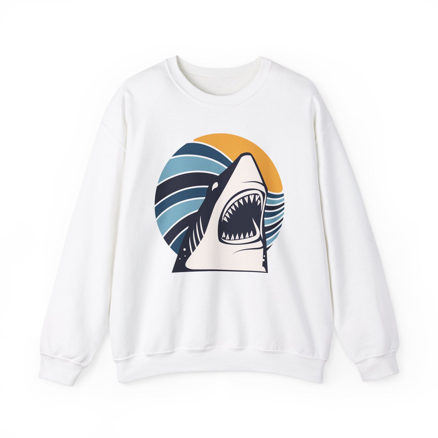 Shark Graphic and Ocean Waves With Sunset Sweatshirt