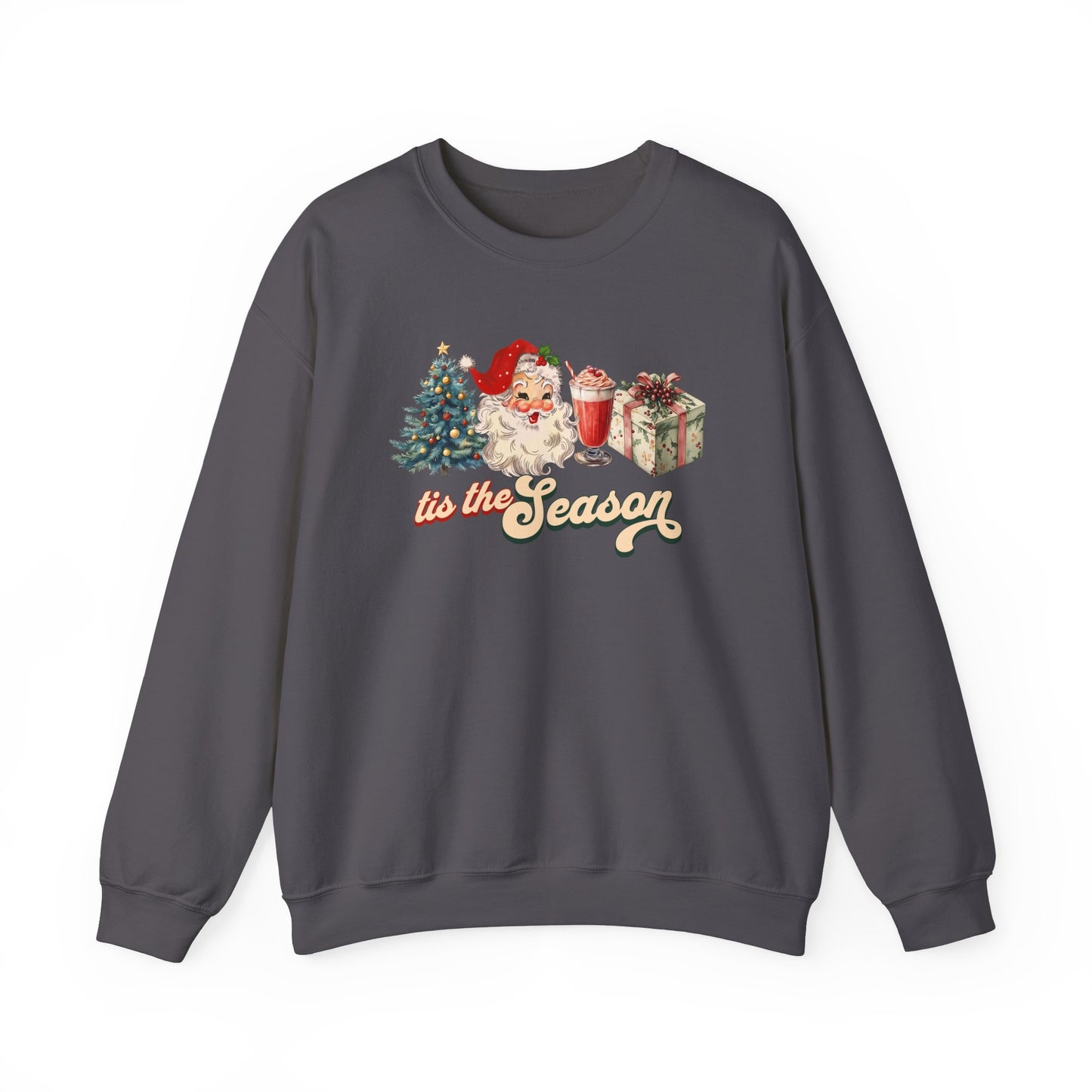 Tis The Season Christmas Tree Cute Santa And Gift Graphic Sweatshirt