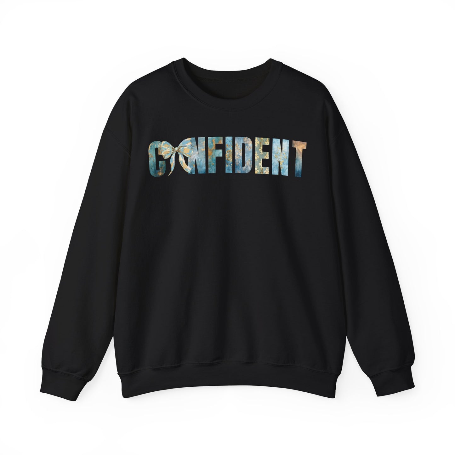 Confident With Blue and Golden Coquette Bow Sweatshirt