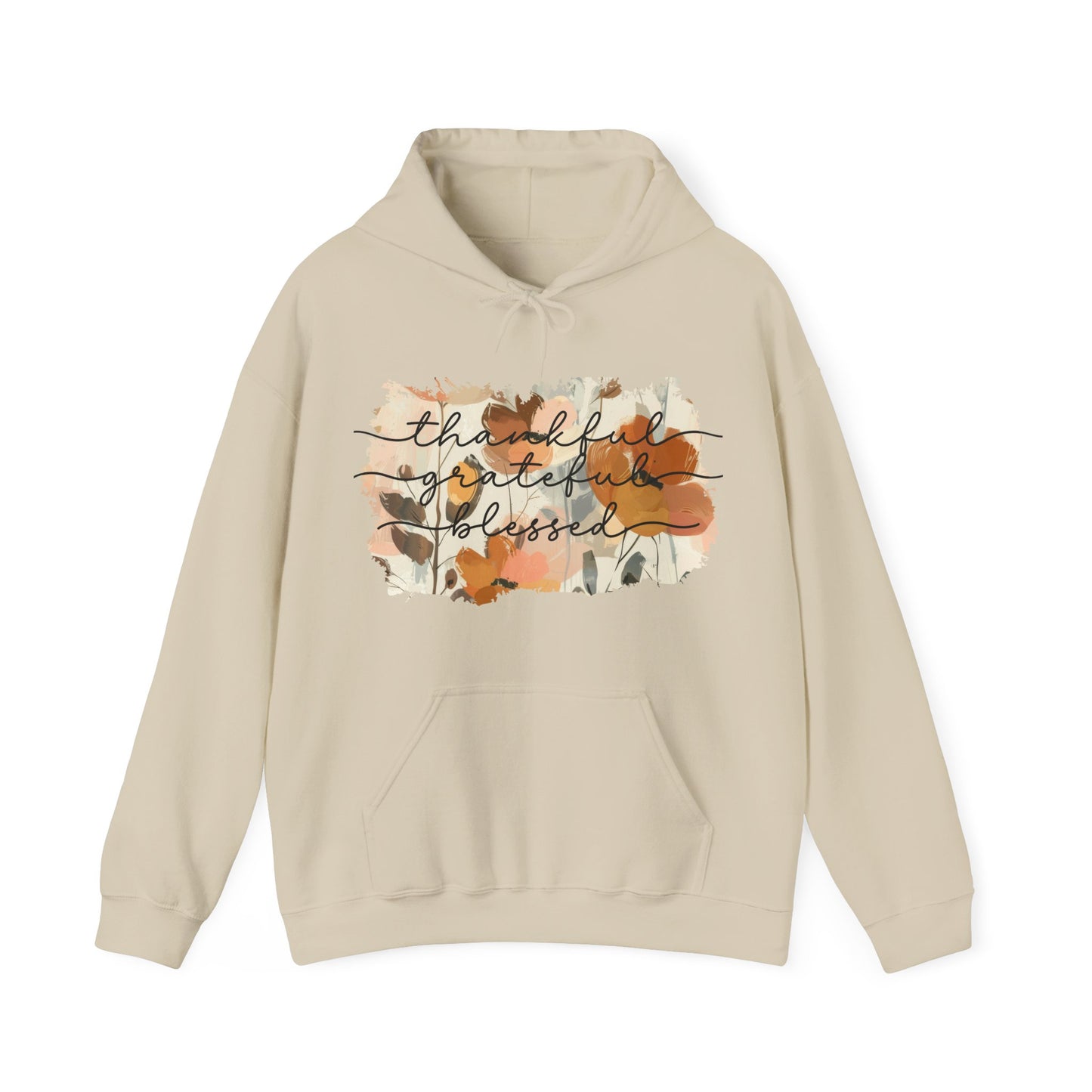 Thankful Grateful Blessed Watercolor Floral Hoodie