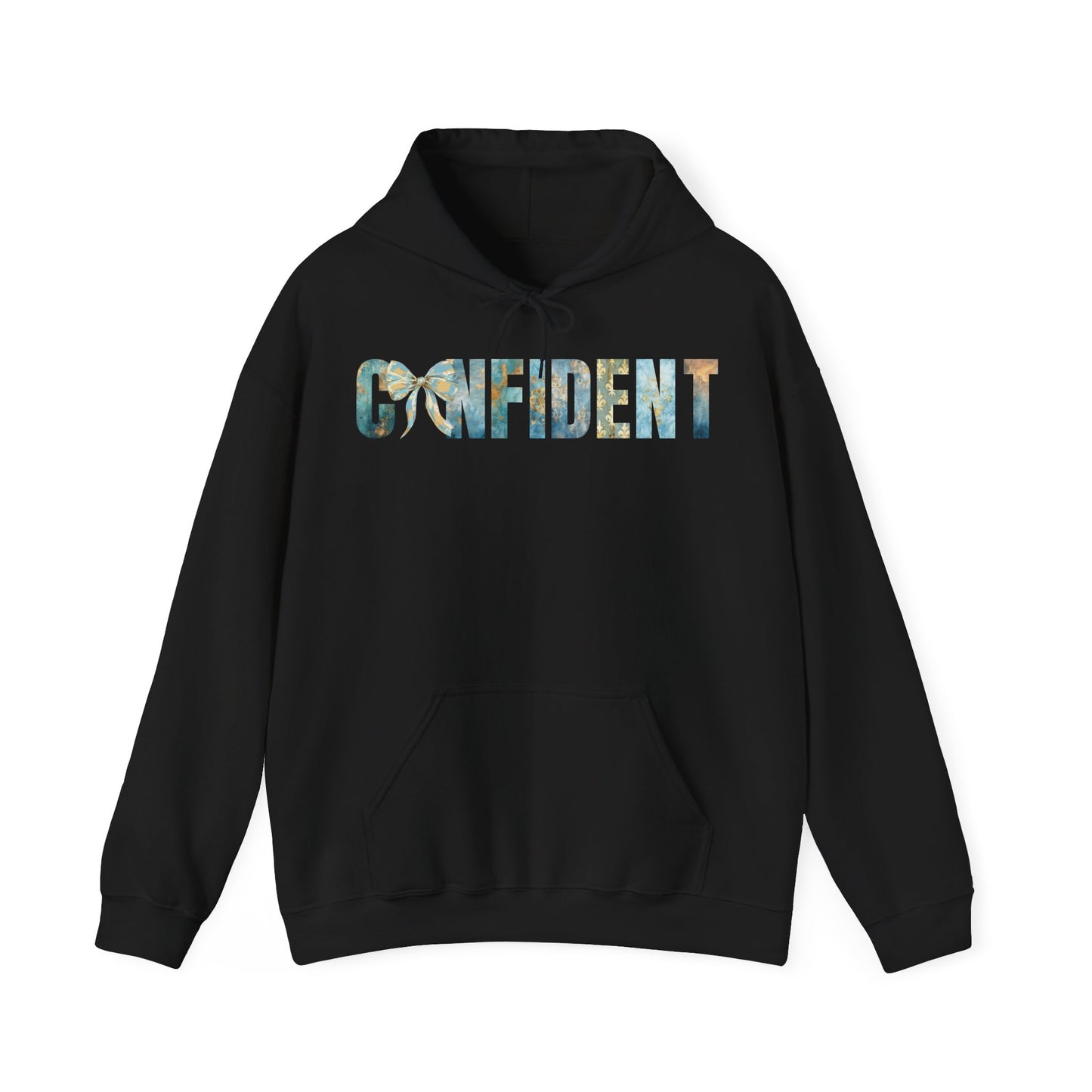 Confident With Blue and Golden Coquette Bow Hoodie