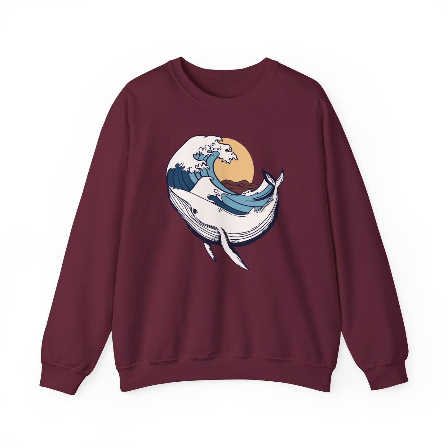 Whale and Ocean Waves With Sun Graphic Sweatshirt