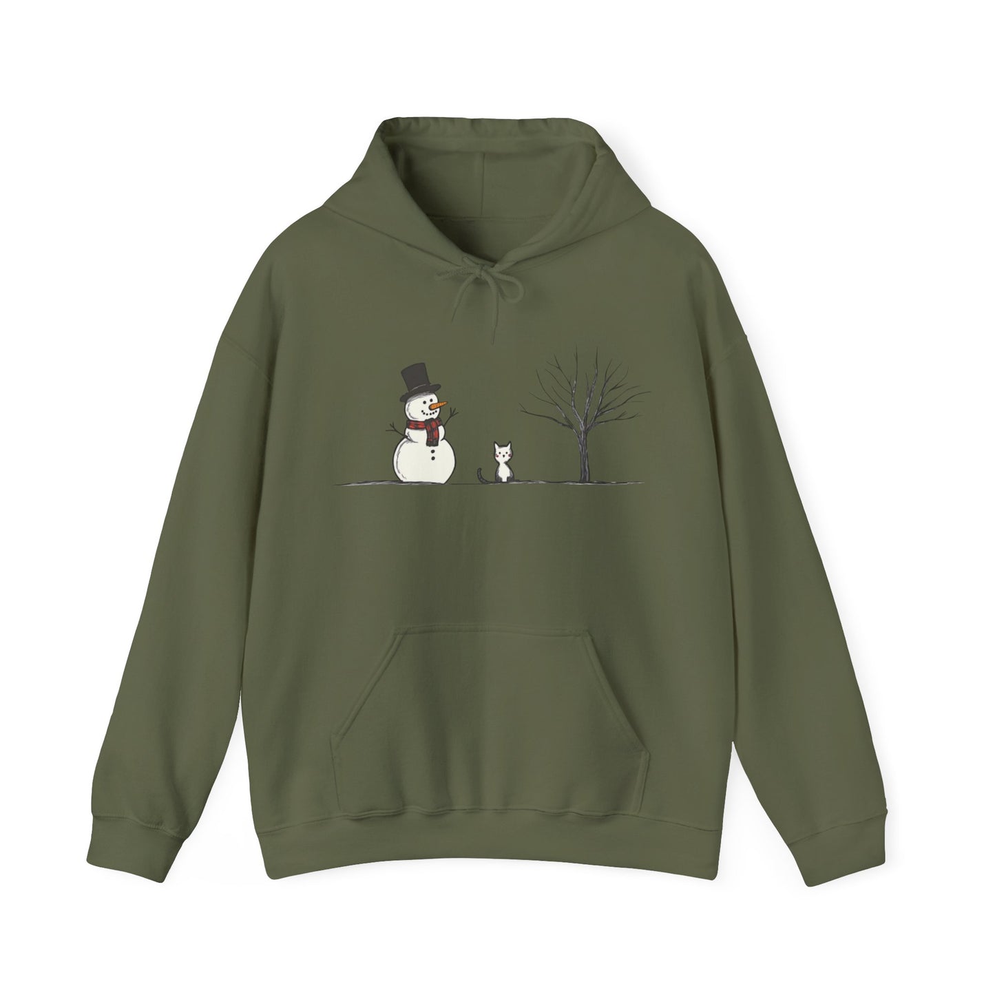 Snowman Tree And Cat Hoodie