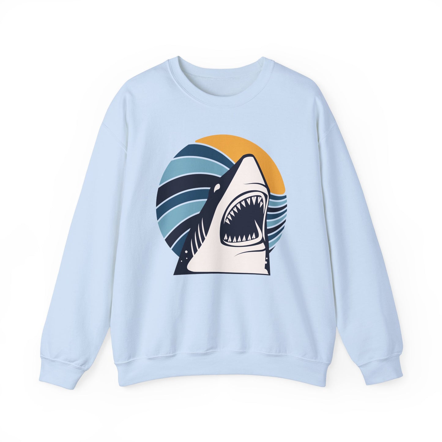 Shark Graphic and Ocean Waves With Sunset Sweatshirt