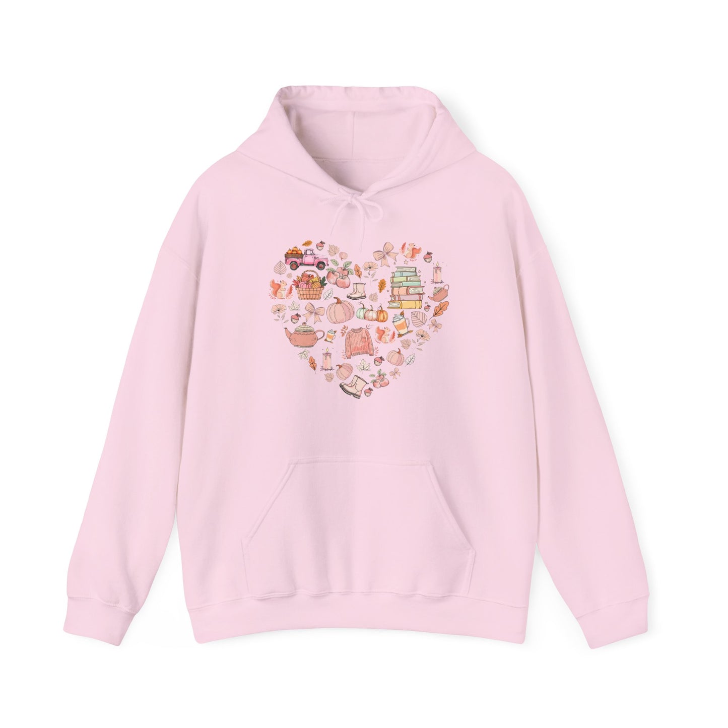 Pink Cute Fall Graphics In Heart Shape Hoodie