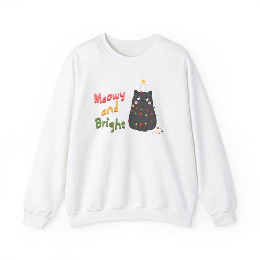 Meowy and Bright Adorable Cat Wrapped in Christmas Lights Sweatshirt