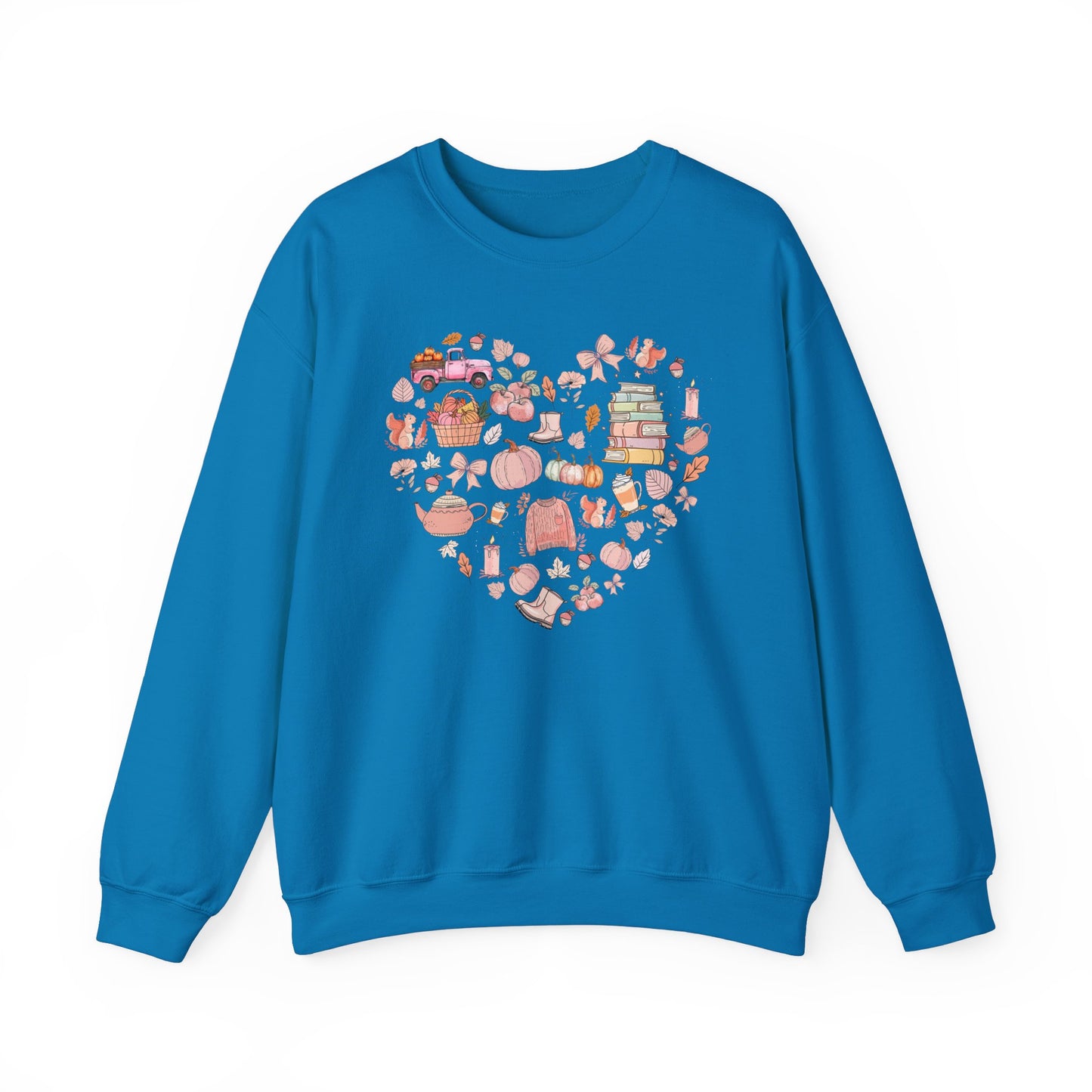 Pink Cute Fall Graphics In Heart Shape Sweatshirt