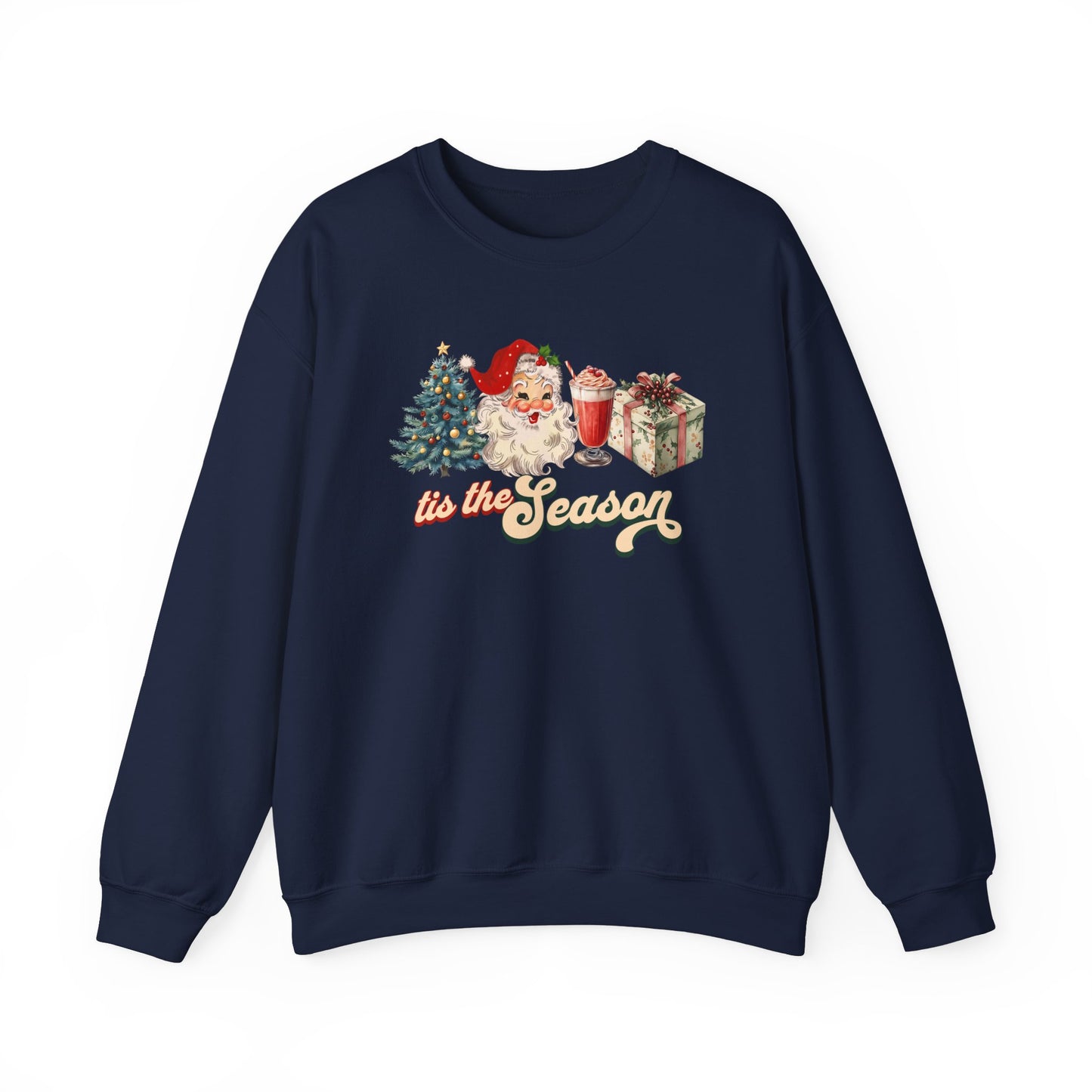 Tis The Season Christmas Tree Cute Santa And Gift Graphic Sweatshirt