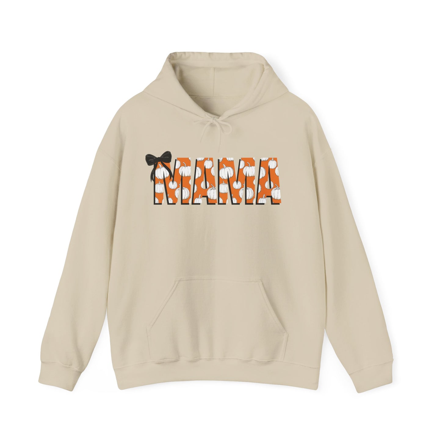 Mama Pumpkin Pattern Coquette Black Bow Hoodie