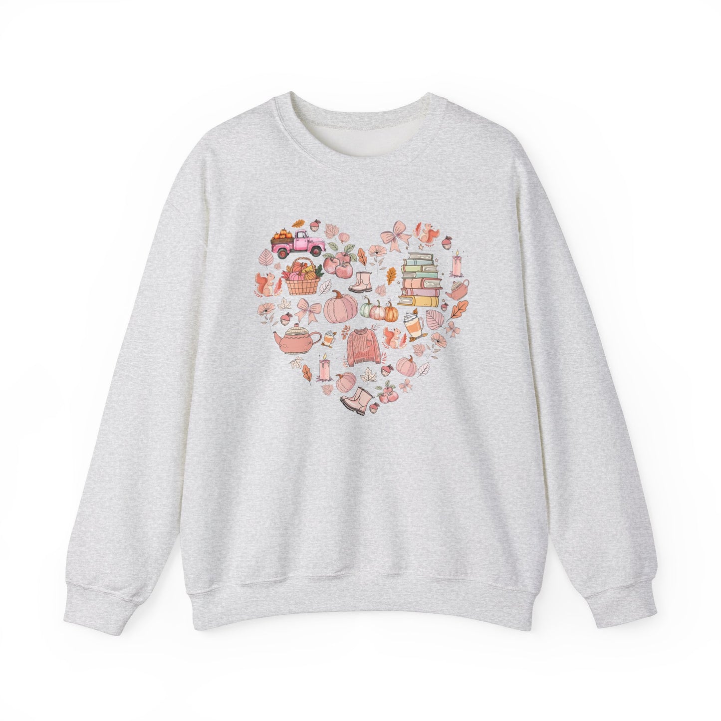 Pink Cute Fall Graphics In Heart Shape Sweatshirt