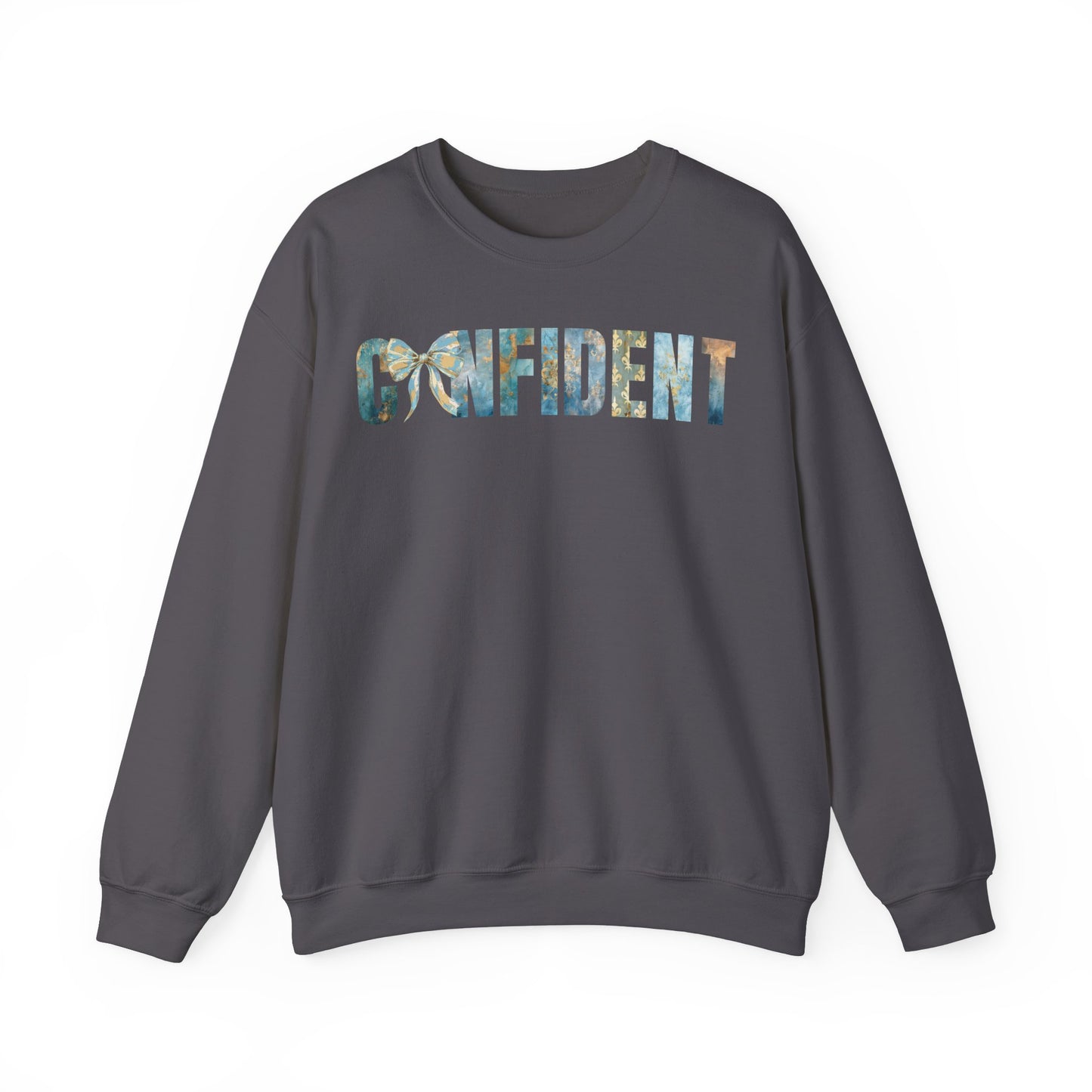 Confident With Blue and Golden Coquette Bow Sweatshirt