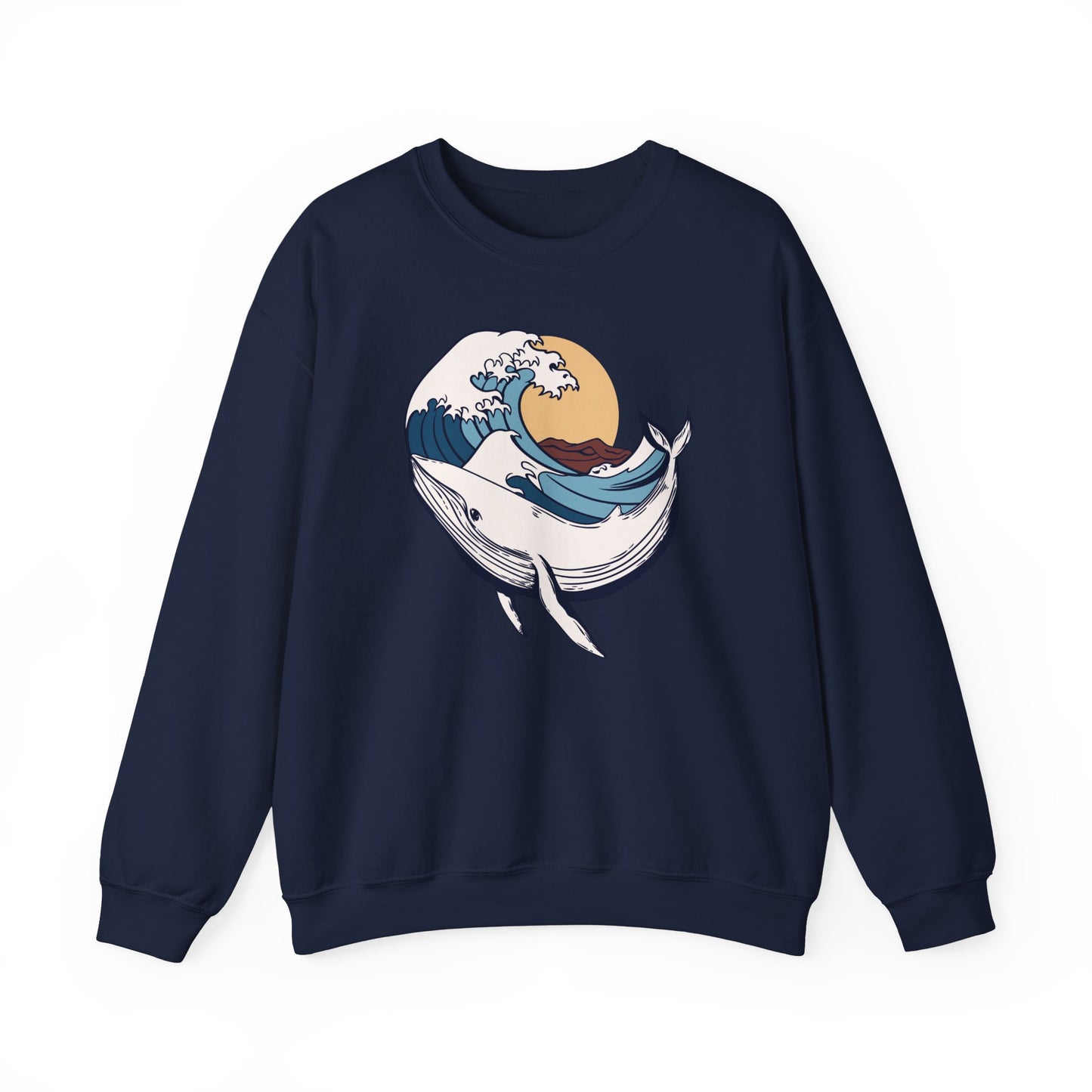 Whale and Ocean Waves With Sun Graphic Sweatshirt