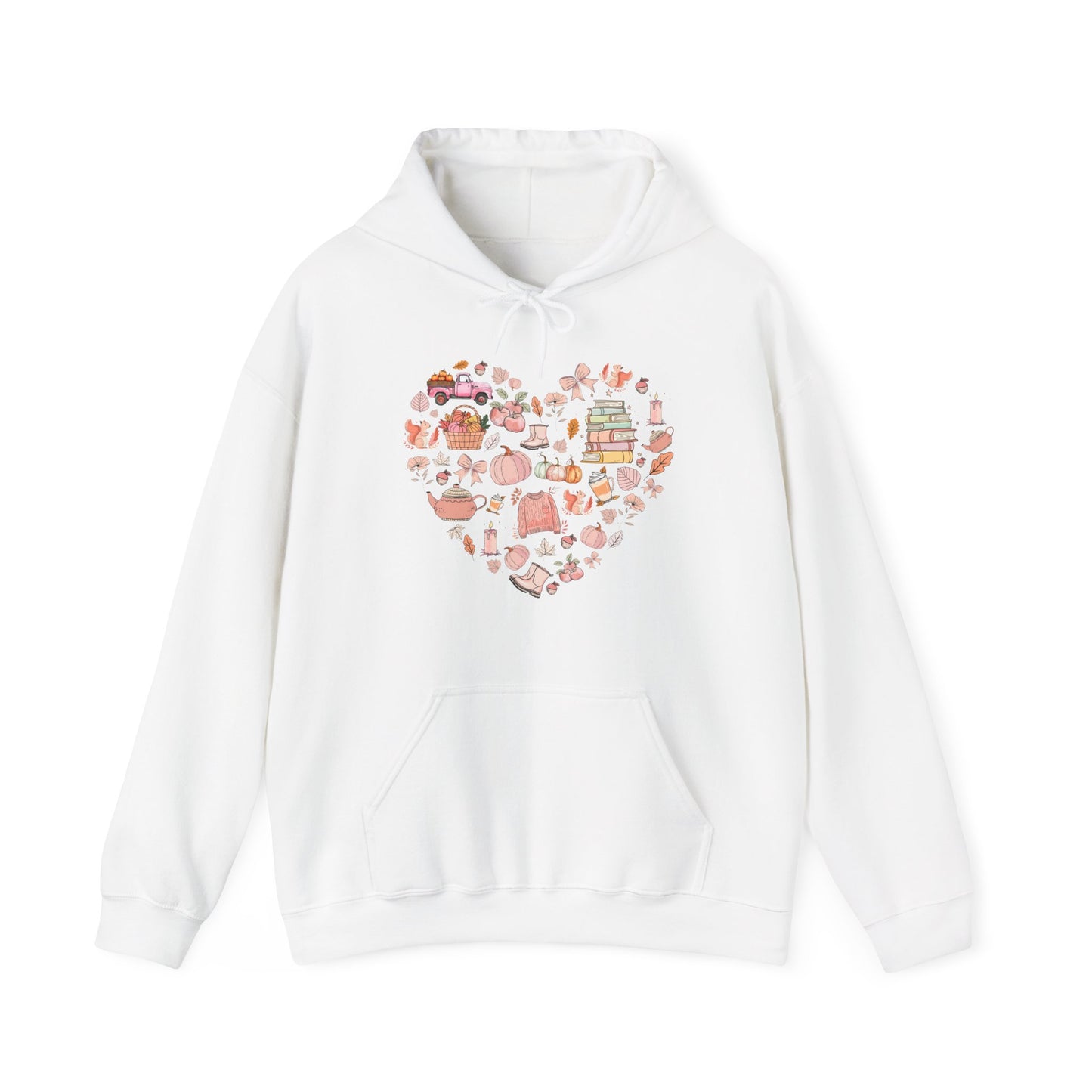 Pink Cute Fall Graphics In Heart Shape Hoodie