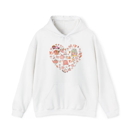Pink Cute Fall Graphics In Heart Shape Hoodie