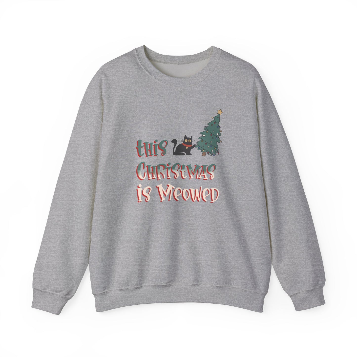 This Christmas is Meowed Cute Funny Cat and Christmas Tree Graphic Sweatshirt