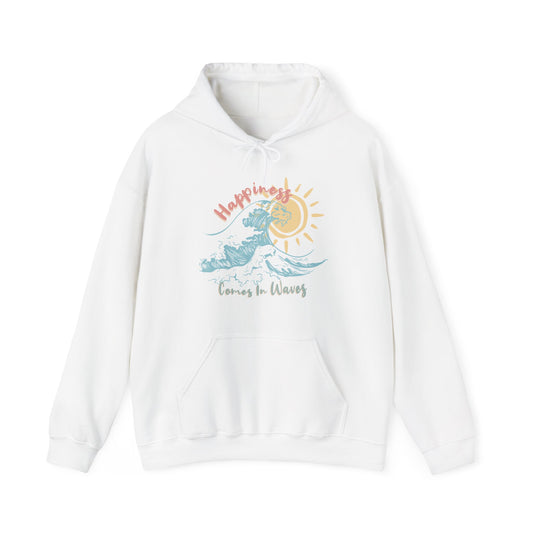 Happiness Comes In Waves Surfing Waves Sun Graphic Hoodie