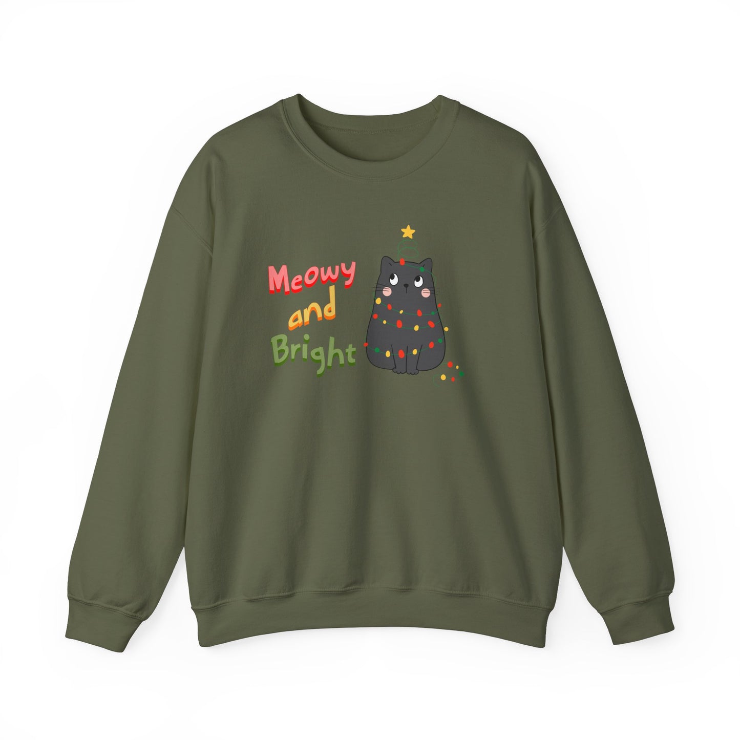 Meowy and Bright Adorable Cat Wrapped in Christmas Lights Sweatshirt