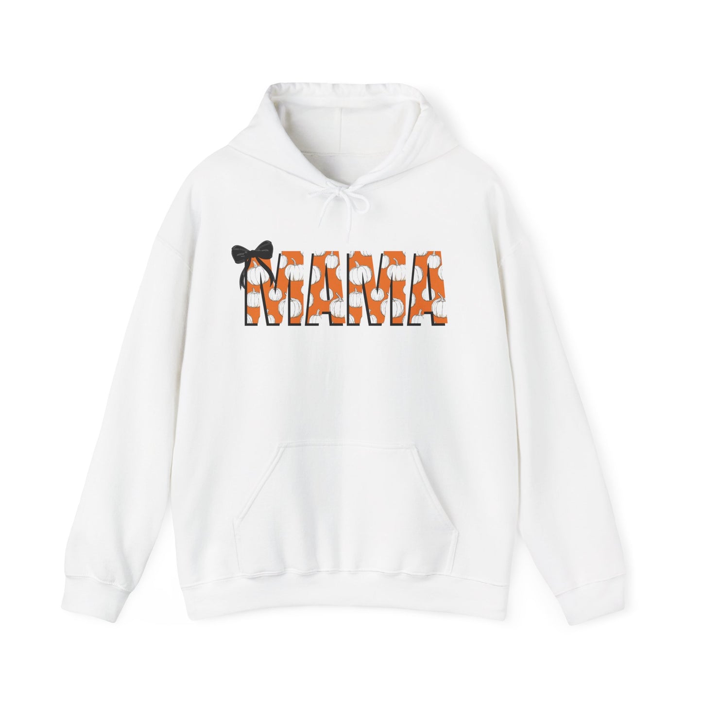 Mama Pumpkin Pattern Coquette Black Bow Hoodie