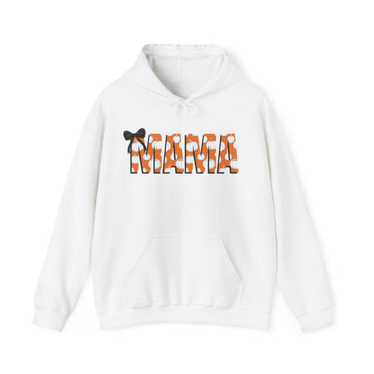 Mama Pumpkin Pattern Coquette Black Bow Hoodie
