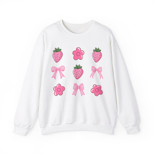 Pink Coquette Bows With Cute Flowers And Strawberries Sweatshirt