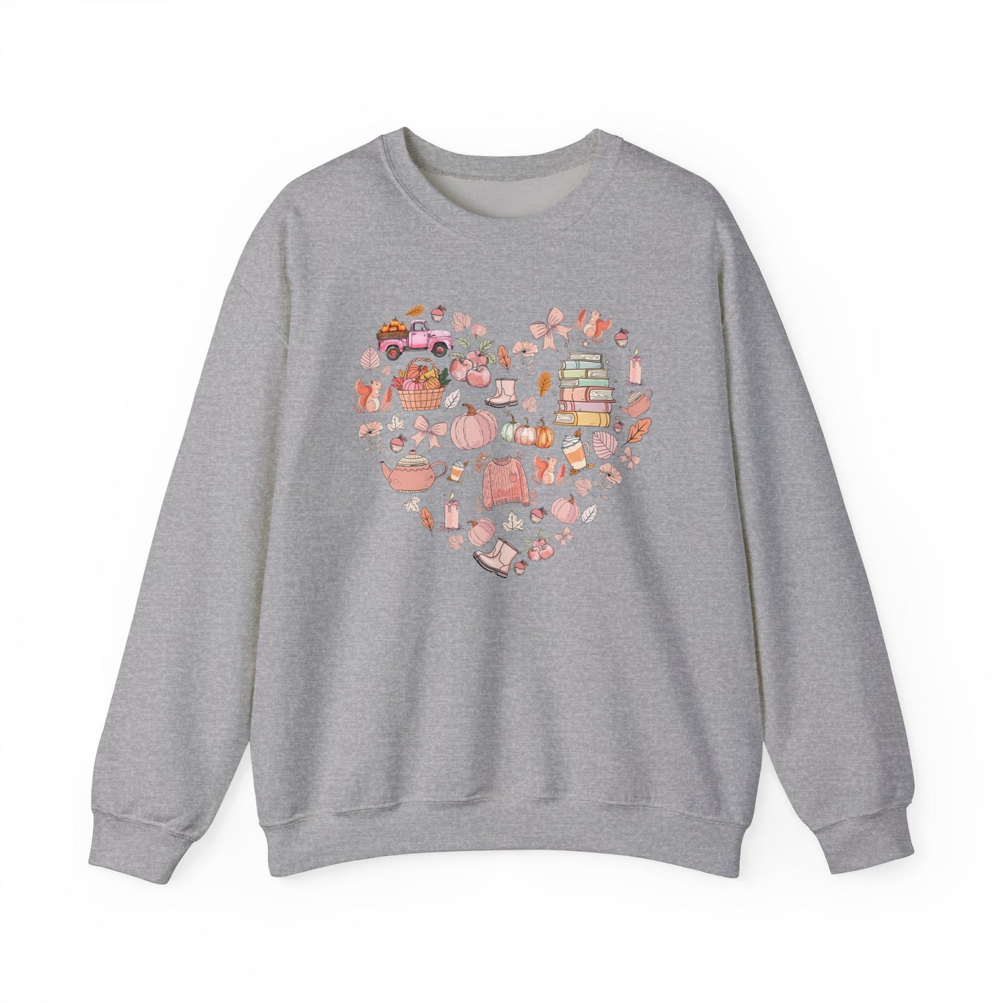 Pink Cute Fall Graphics In Heart Shape Sweatshirt