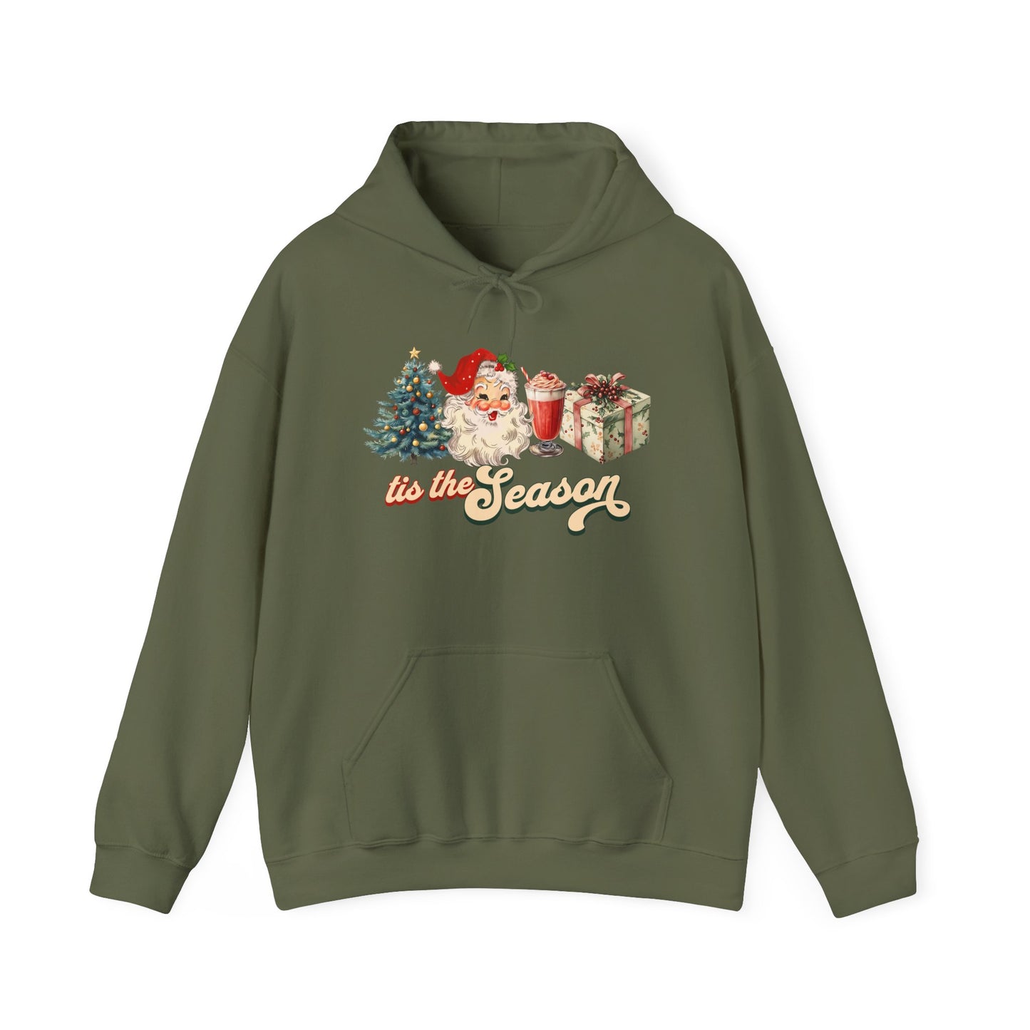 Tis The Season Christmas Tree Cute Santa And Gift Graphic Hoodie