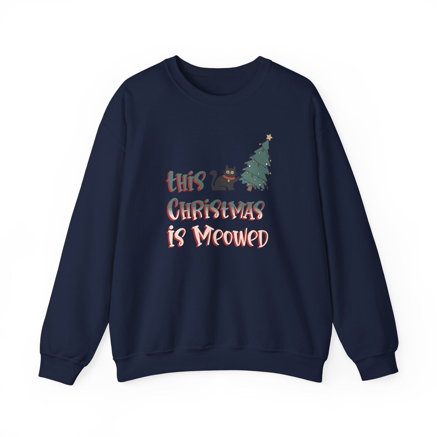 This Christmas is Meowed Cute Funny Cat and Christmas Tree Graphic Sweatshirt