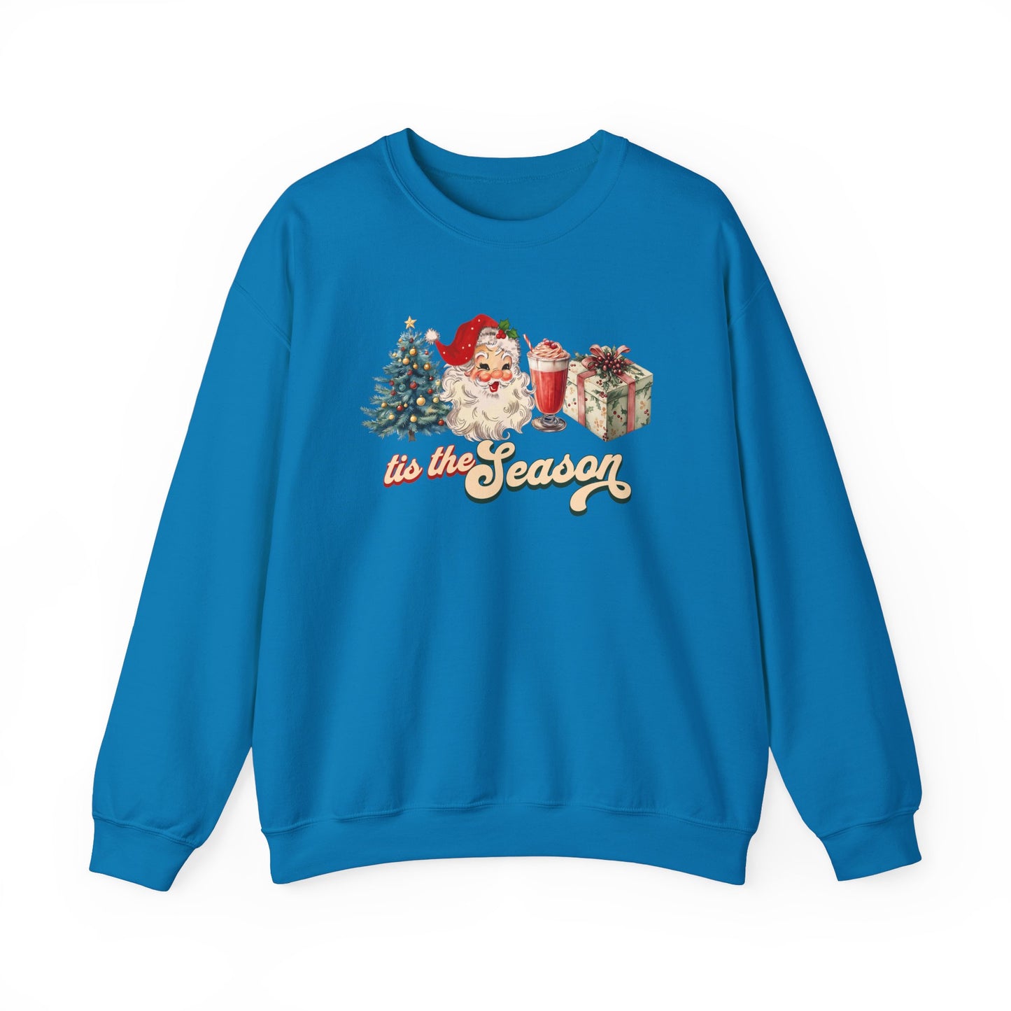 Tis The Season Christmas Tree Cute Santa And Gift Graphic Sweatshirt